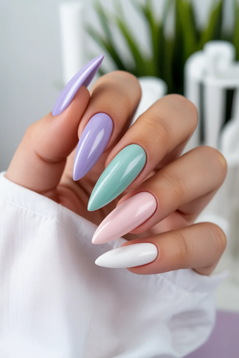 best spring stiletto nails 2026 soft pastel stiletto manicure