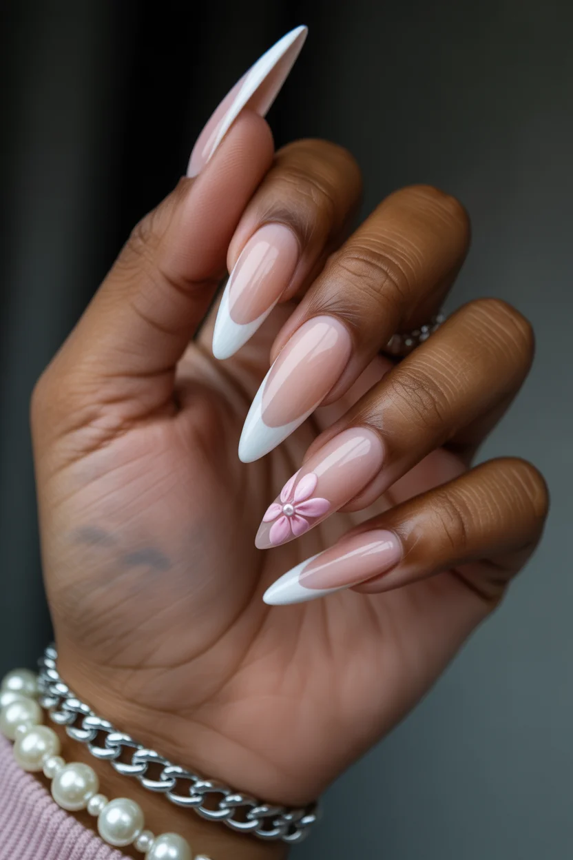 best spring stiletto nails 2026 elegant white french stiletto manicure