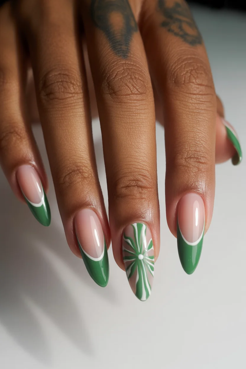 best spring stiletto nails 2026 green french stiletto manicure