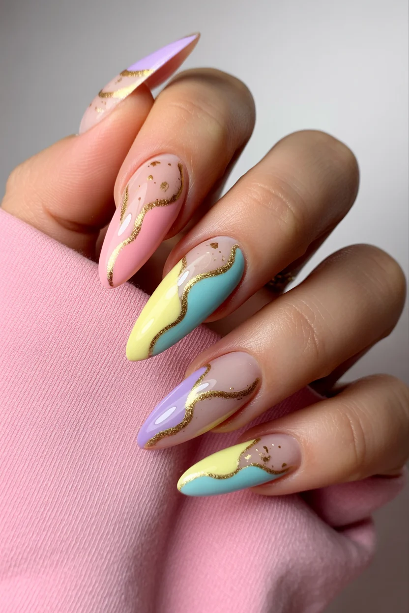 best spring stiletto nails 2026 marble pastel swirl stiletto design