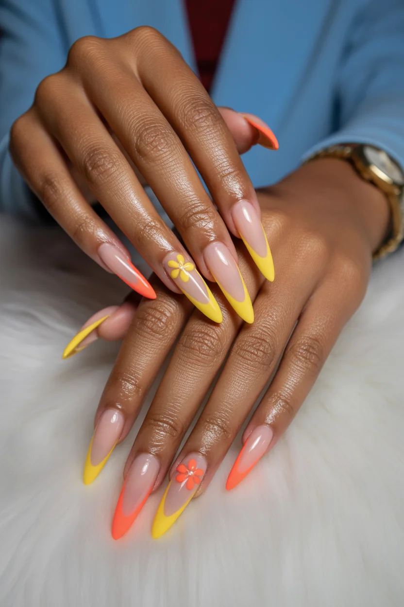 best spring stiletto nails 2026 neon french stiletto manicure