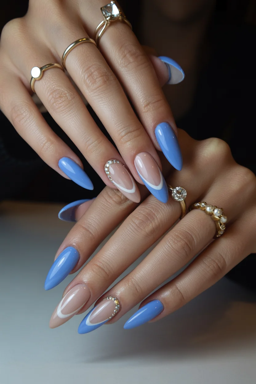 best spring vacation nails 2026 blue almond french design