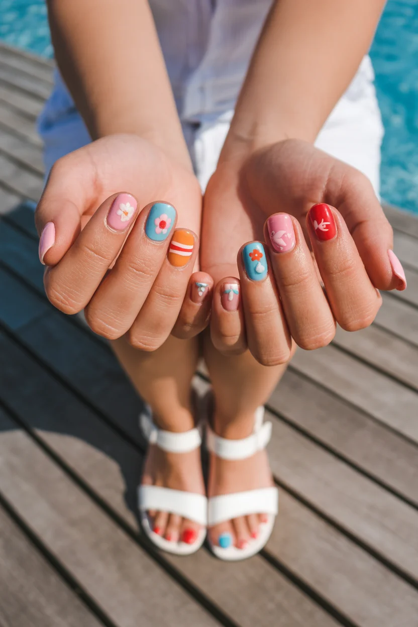 best spring vacation nails 2026 short colorful vacation design