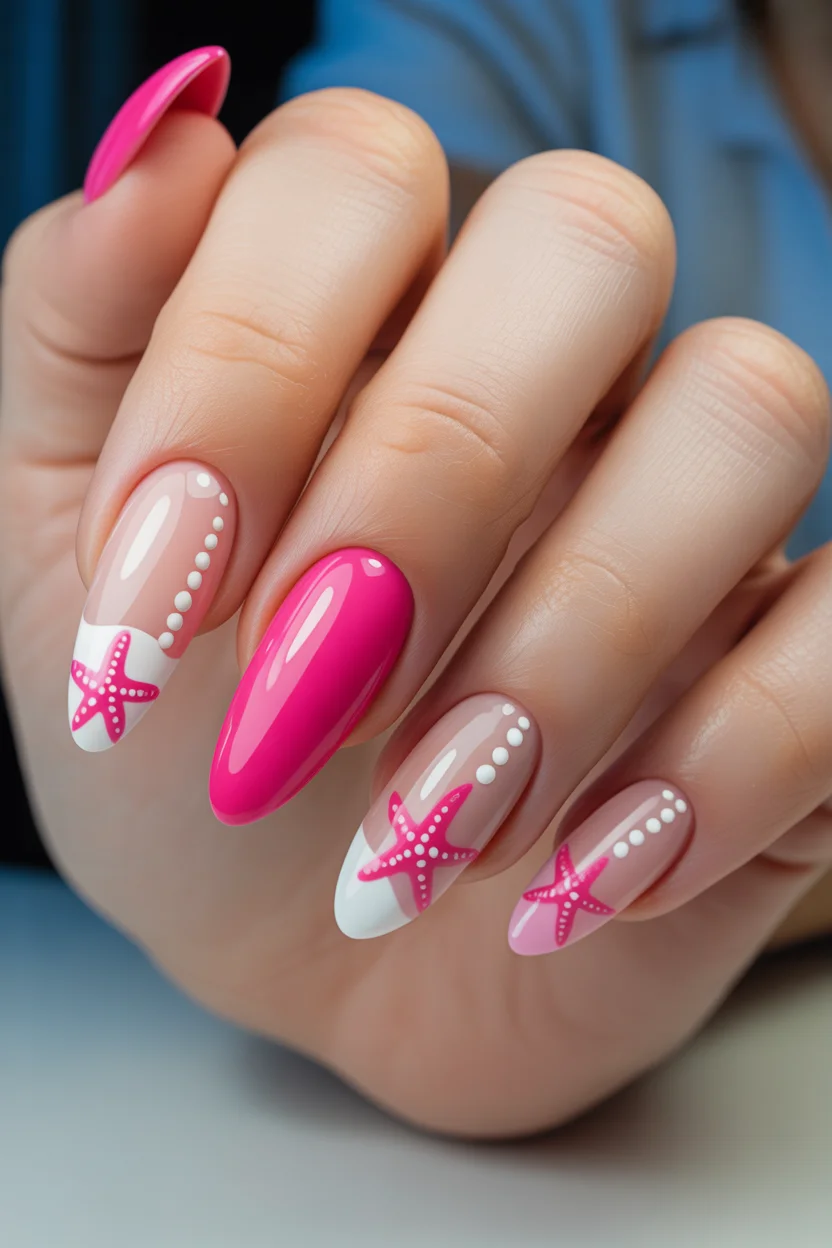 best spring vacation nails 2026 pink beach starfish design