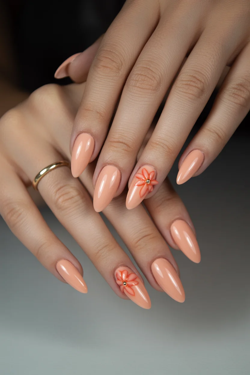 best spring vacation nails 2026 peach almond floral design