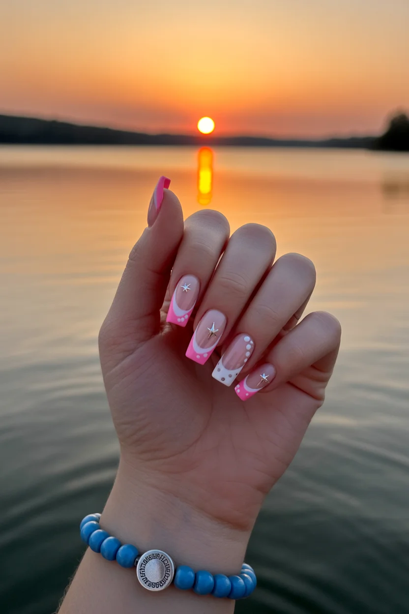 best spring vacation nails 2026 pink french sunset design