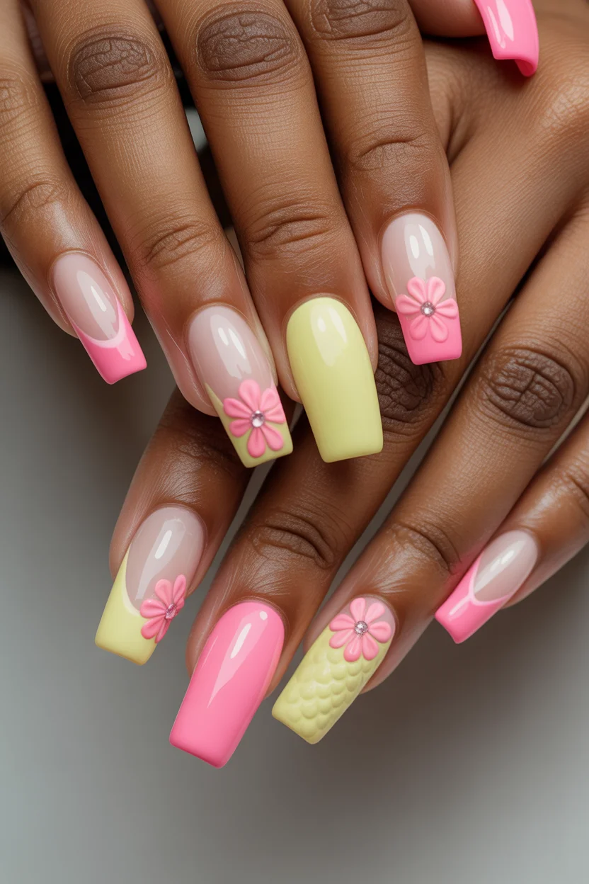 best spring vacation nails 2026 square floral candy design