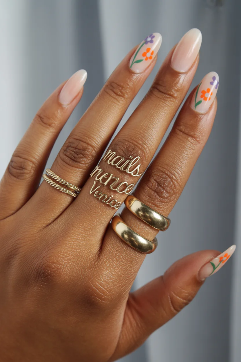 best spring vacation nails 2026 white floral almond design