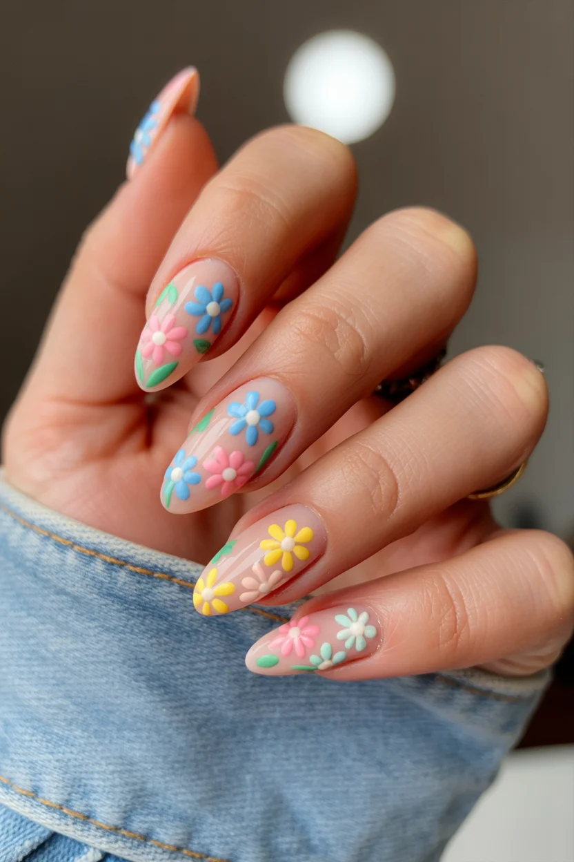 best spring vacation nails 2026 pastel floral almond