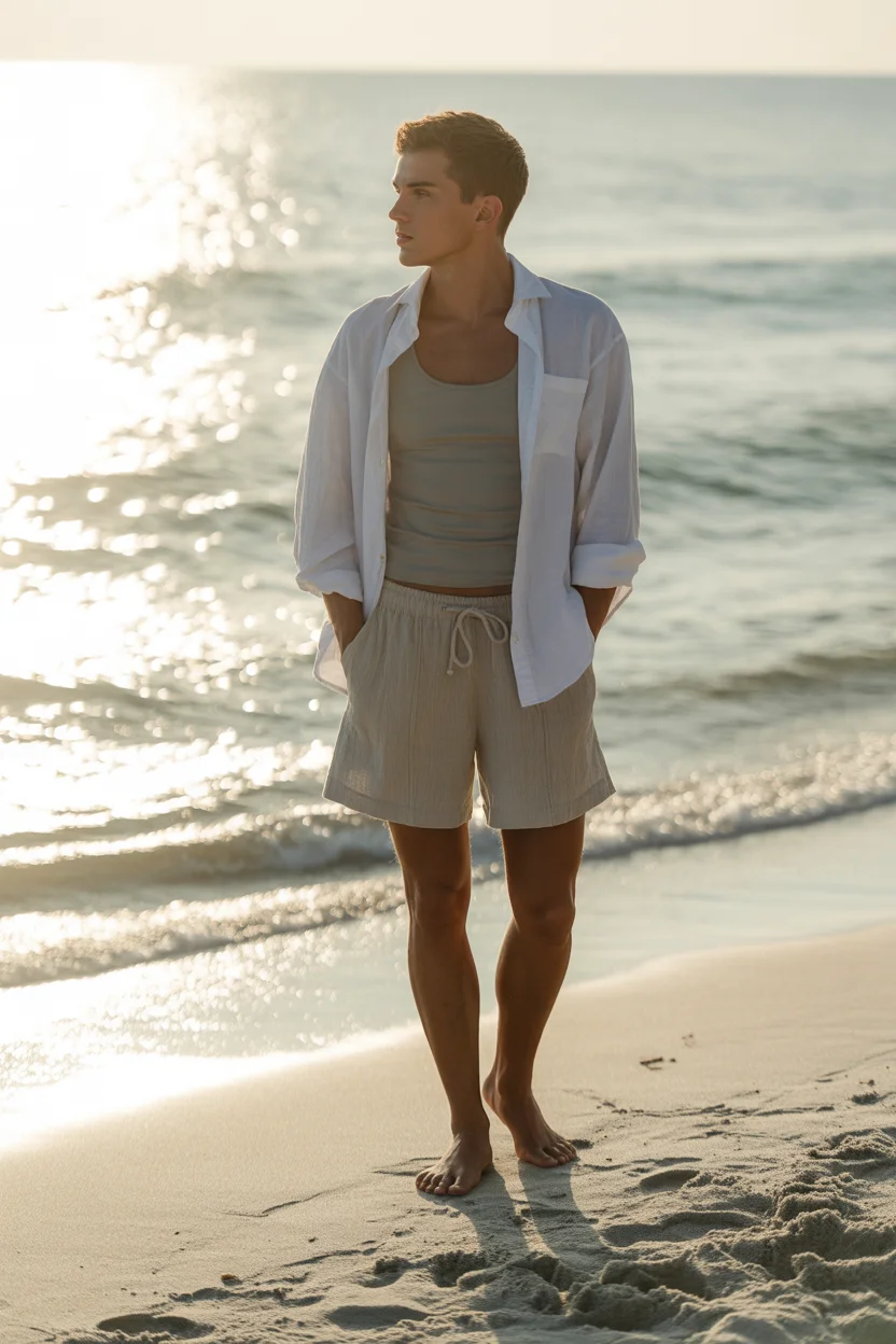casual summer outfits men 2026 Coastal Linen Ease With Relaxed Neutral Layers