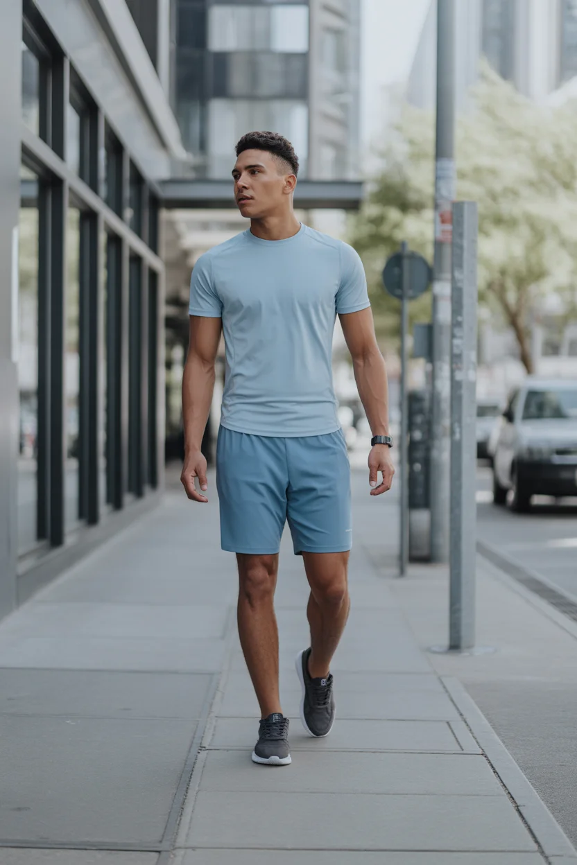 casual summer outfits men 2026 Monochrome Performance Set In Powder Blue 11