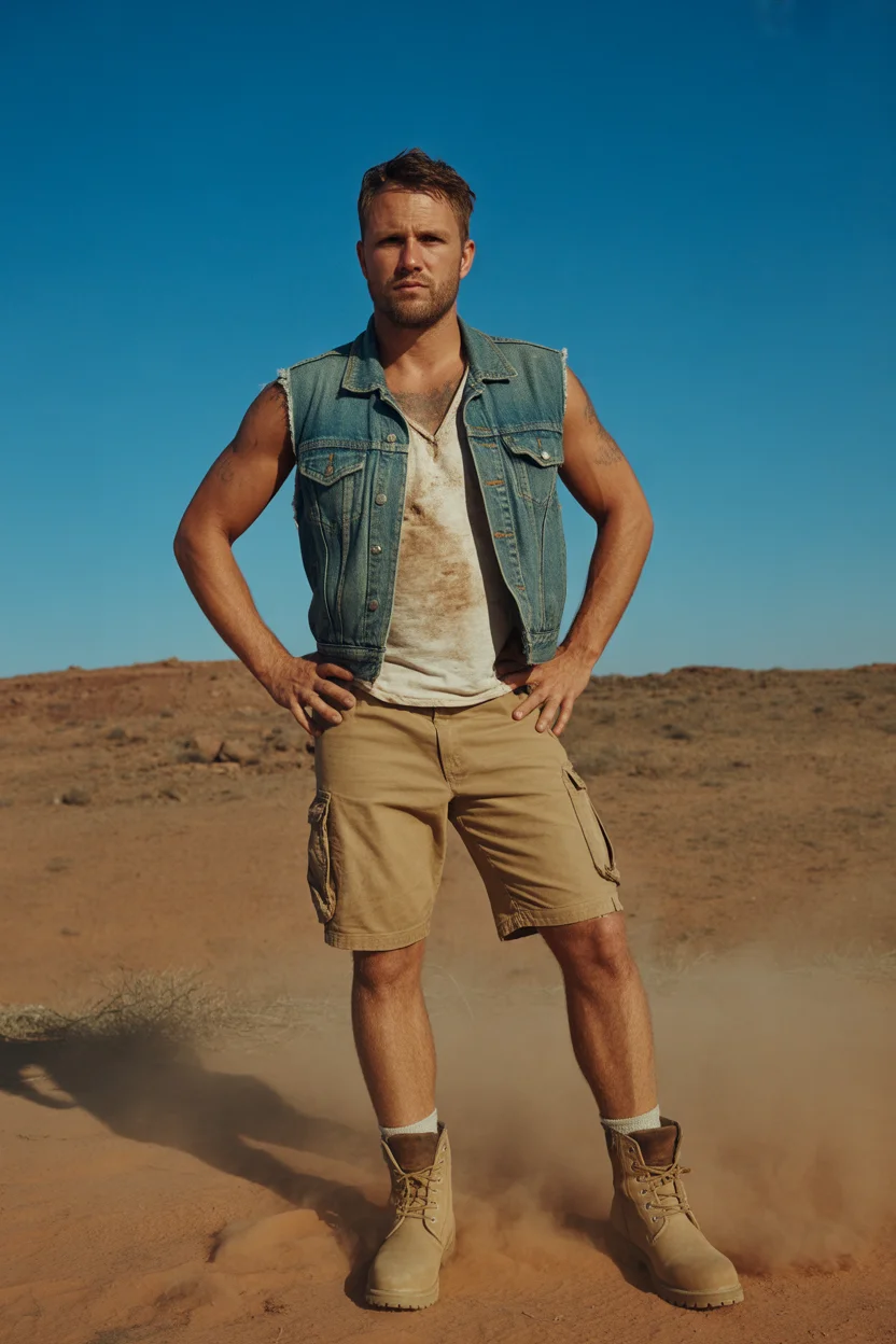 casual summer outfits men 2026 Denim Vest And Utility Shorts Rugged Edge 15