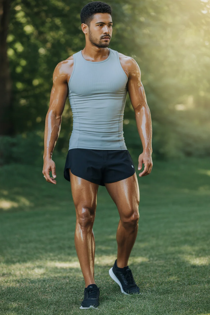 casual summer outfits men 2026 Minimal Athletic Tank And Running Shorts Clean Power 16