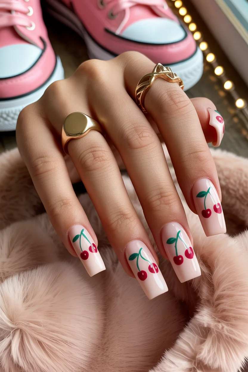 best spring nails square ideas 2026 cherry pop long square drama