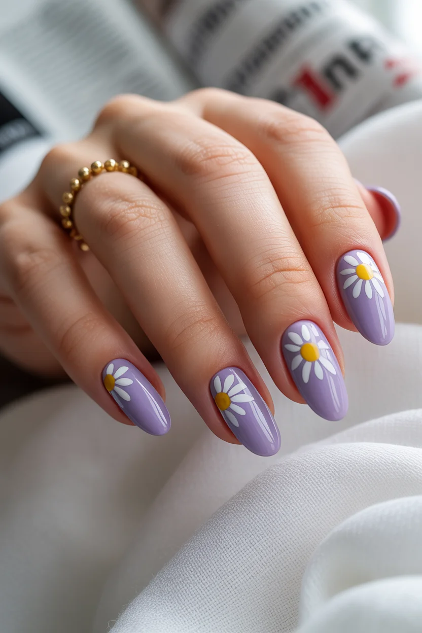 elegant spring floral nails 2026 lilac daisy glow in 8