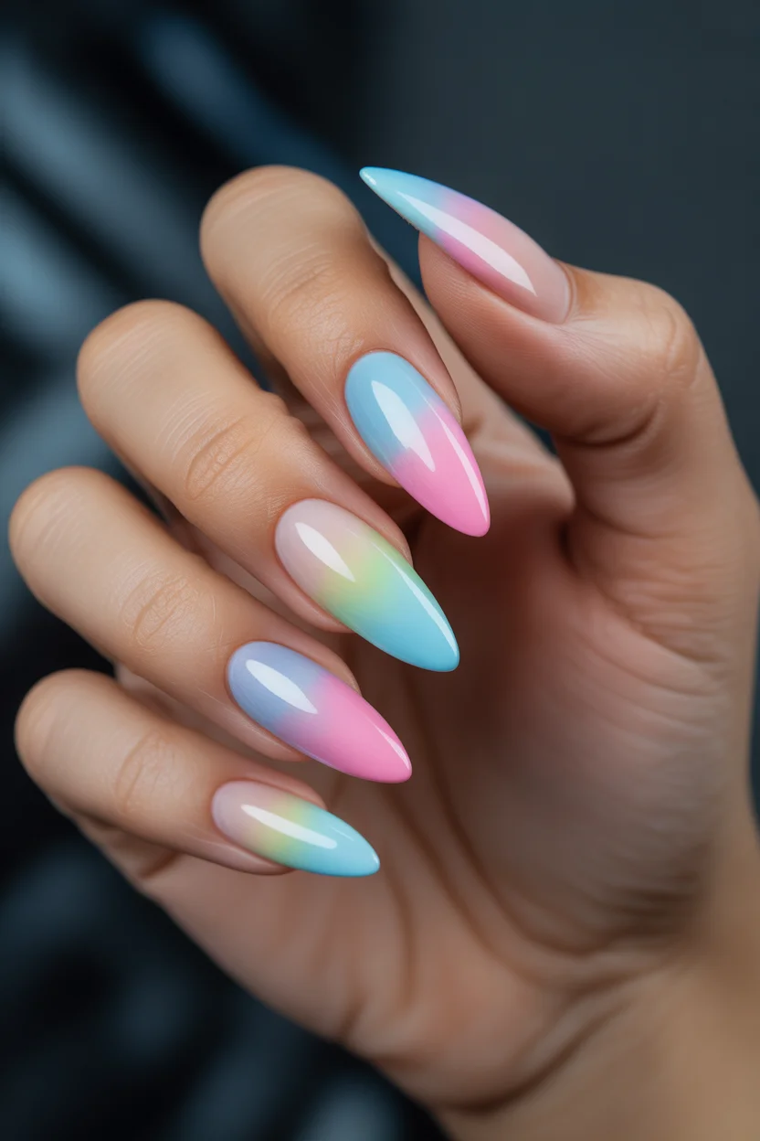 chic spring long nails for 2026 dreamy pastel ombre 14