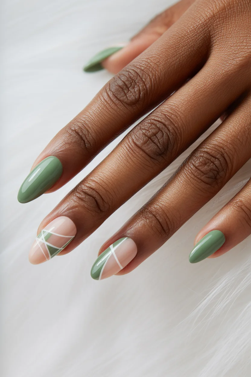 chic spring long nails for 2026 sage minimal lines