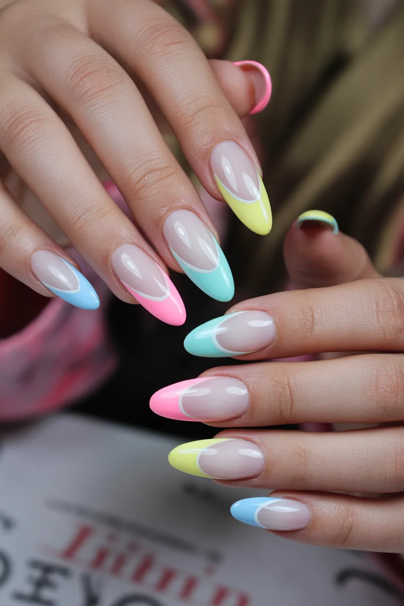 chic spring long nails for 2026 pastel curved french 7