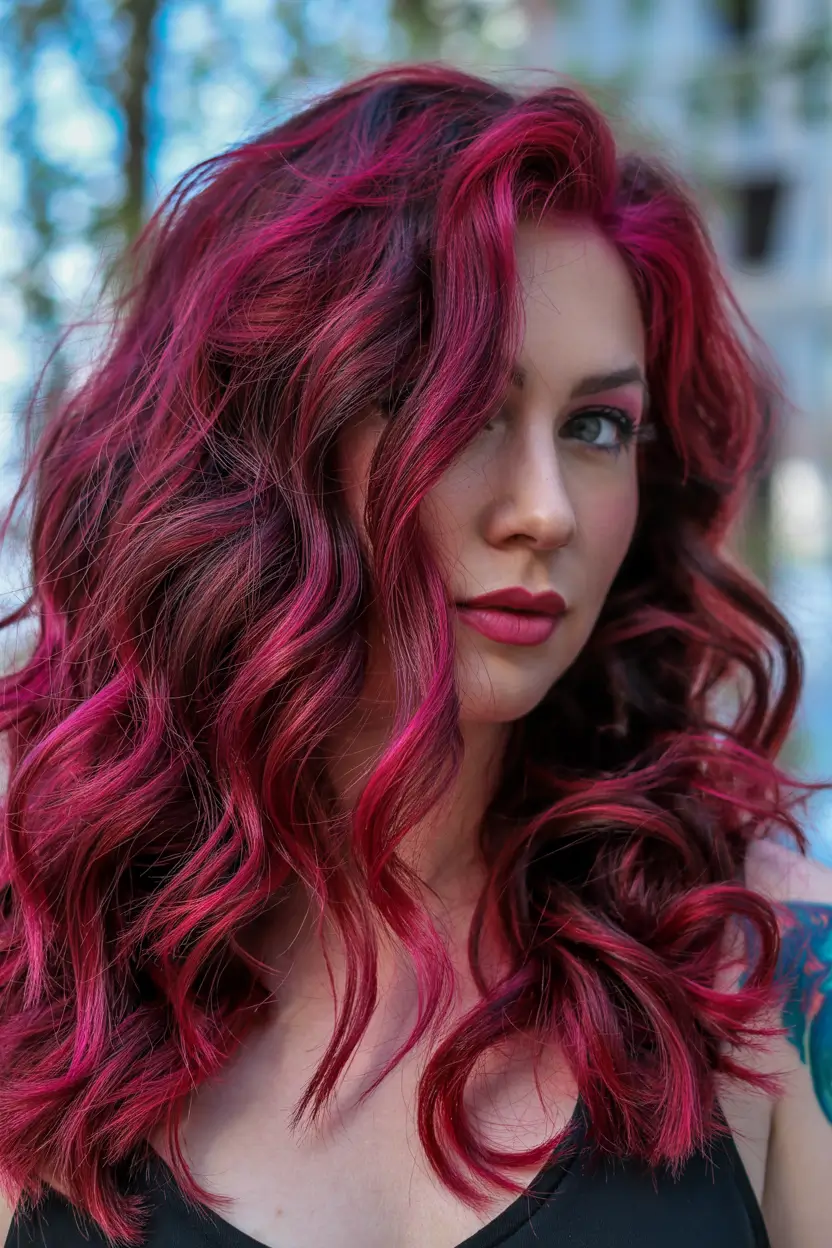 cozy spring maroon hair color trends 2026 Velvety Deep Maroon Waves With Soft Spring Dimension