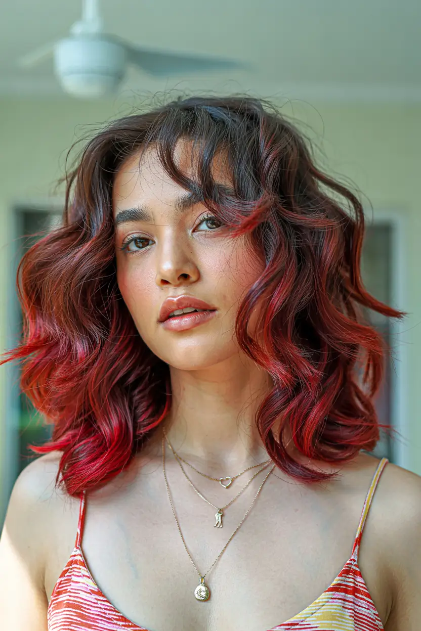 cozy spring maroon hair color trends 2026 Playful Red Maroon Waves With Bold Spring Energy 10