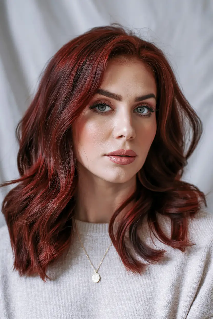 cozy spring maroon hair color trends 2026 Classic Wine Maroon Waves With Glossy Spring Finish 13