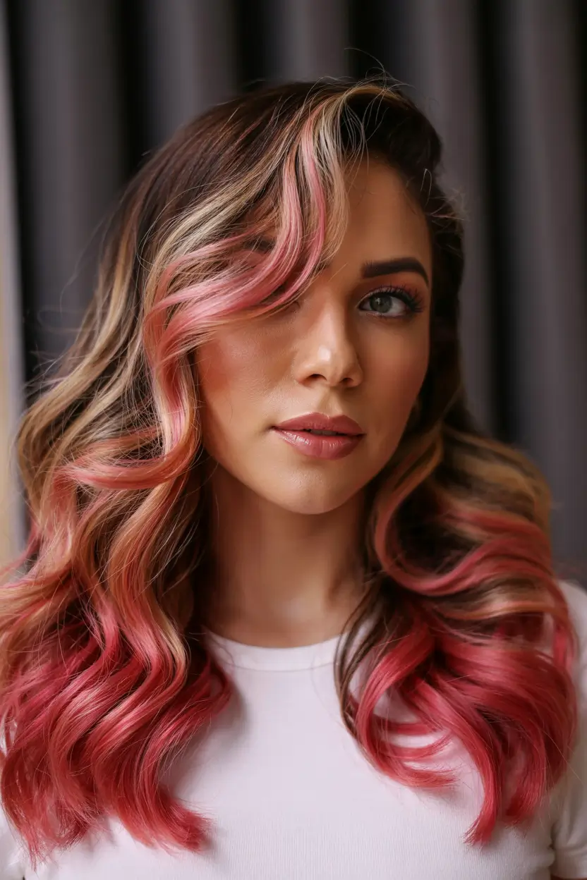 cozy spring maroon hair color trends 2026 Maroon Rose Balayage With Warm Blonde Contrast 18