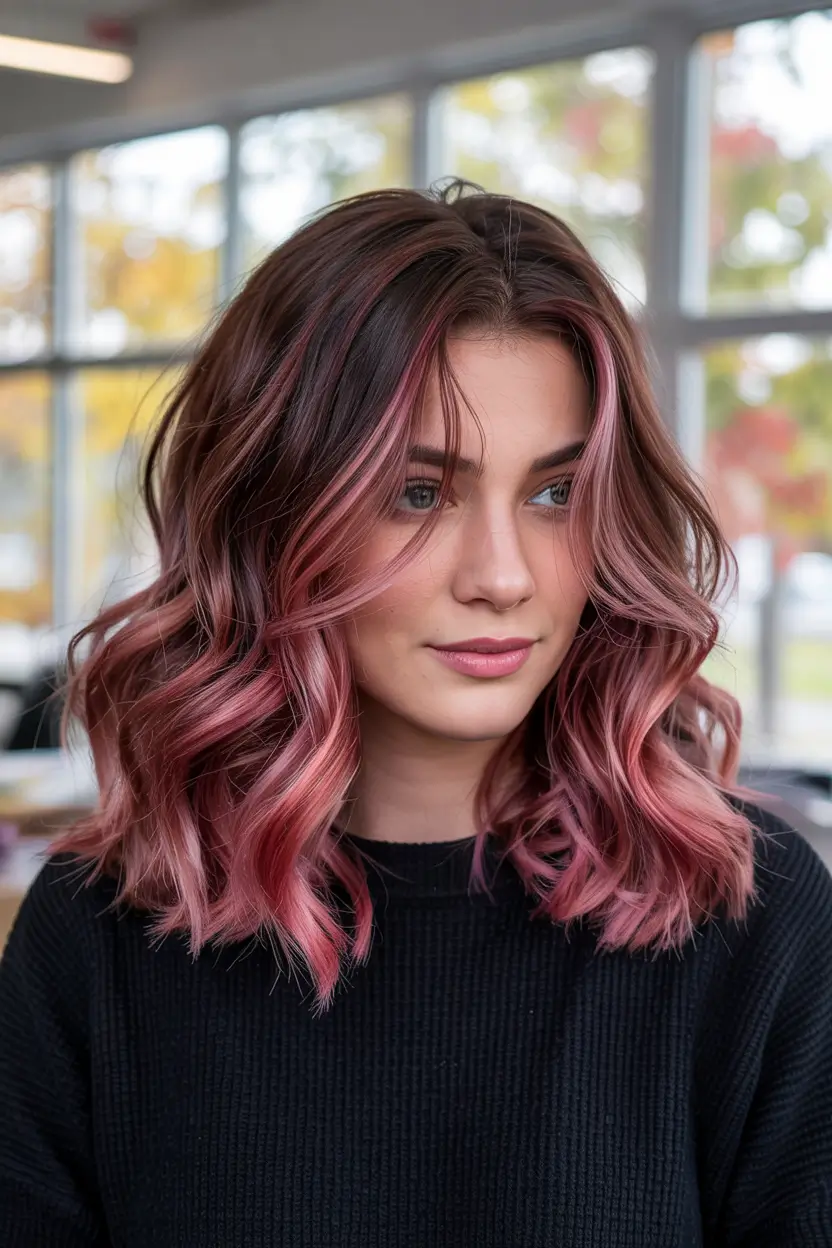 cozy spring maroon hair color trends 2026 Dusty Rose Maroon Waves With Effortless Soft Layers