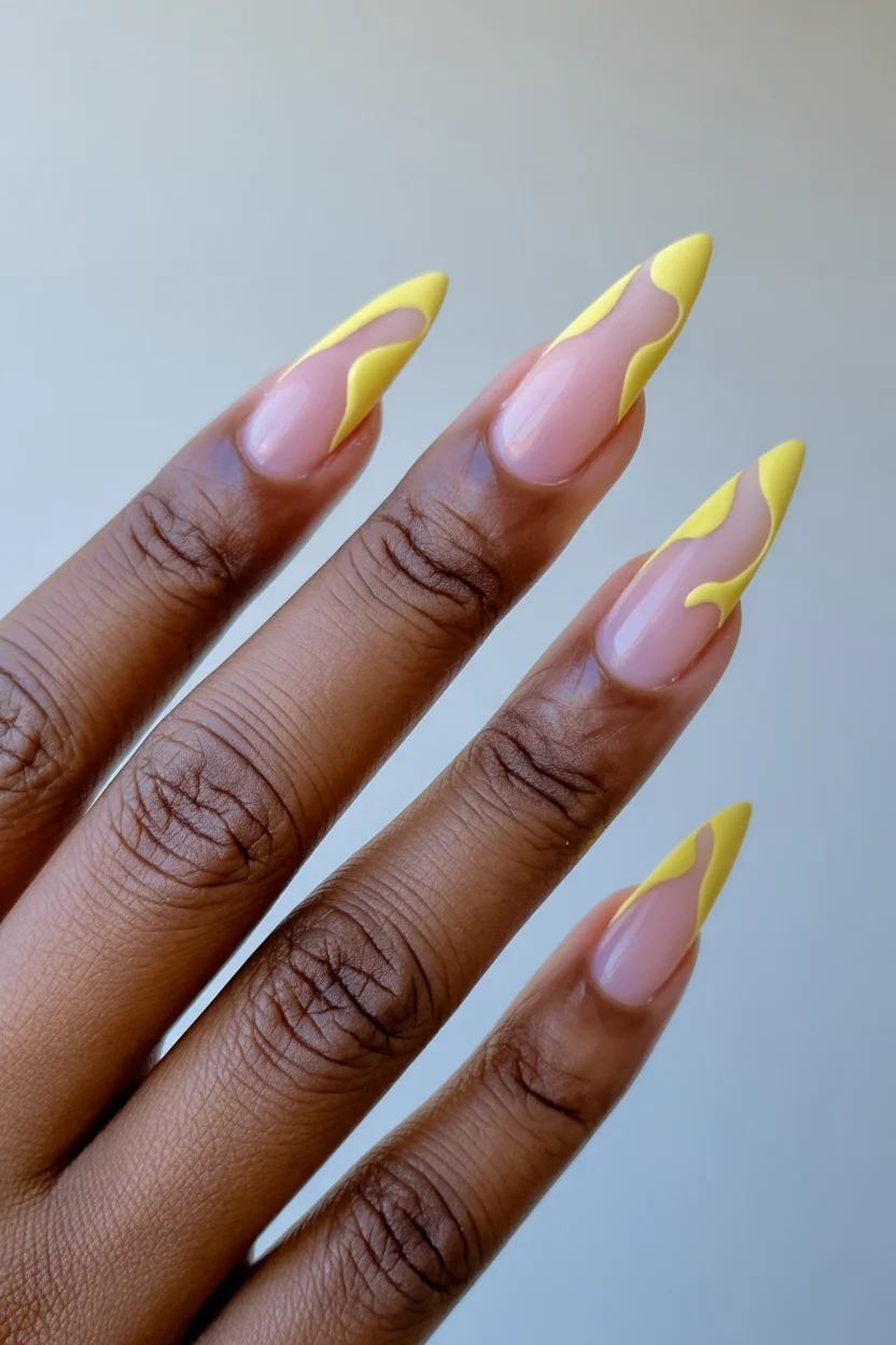 cute spring coffin nails 2026 yellow wave coffin nails 10
