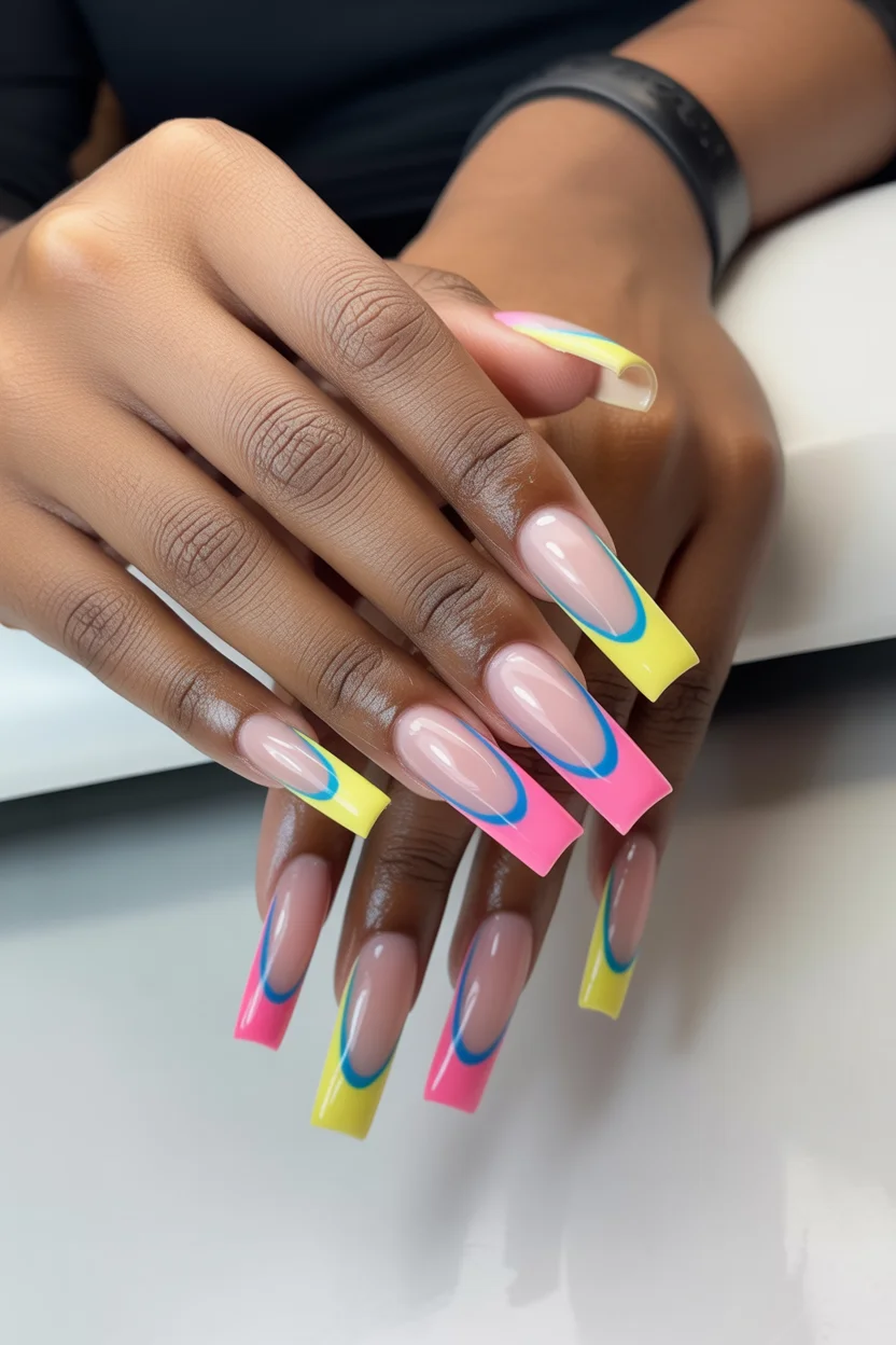 cute spring coffin nails 2026 colorful graphic coffin nails 13