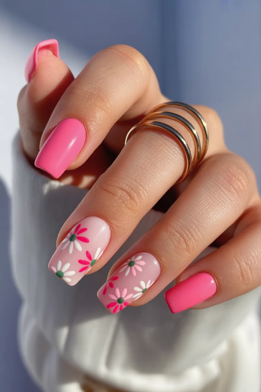 cute spring coffin nails 2026 pink daisy coffin nails 19