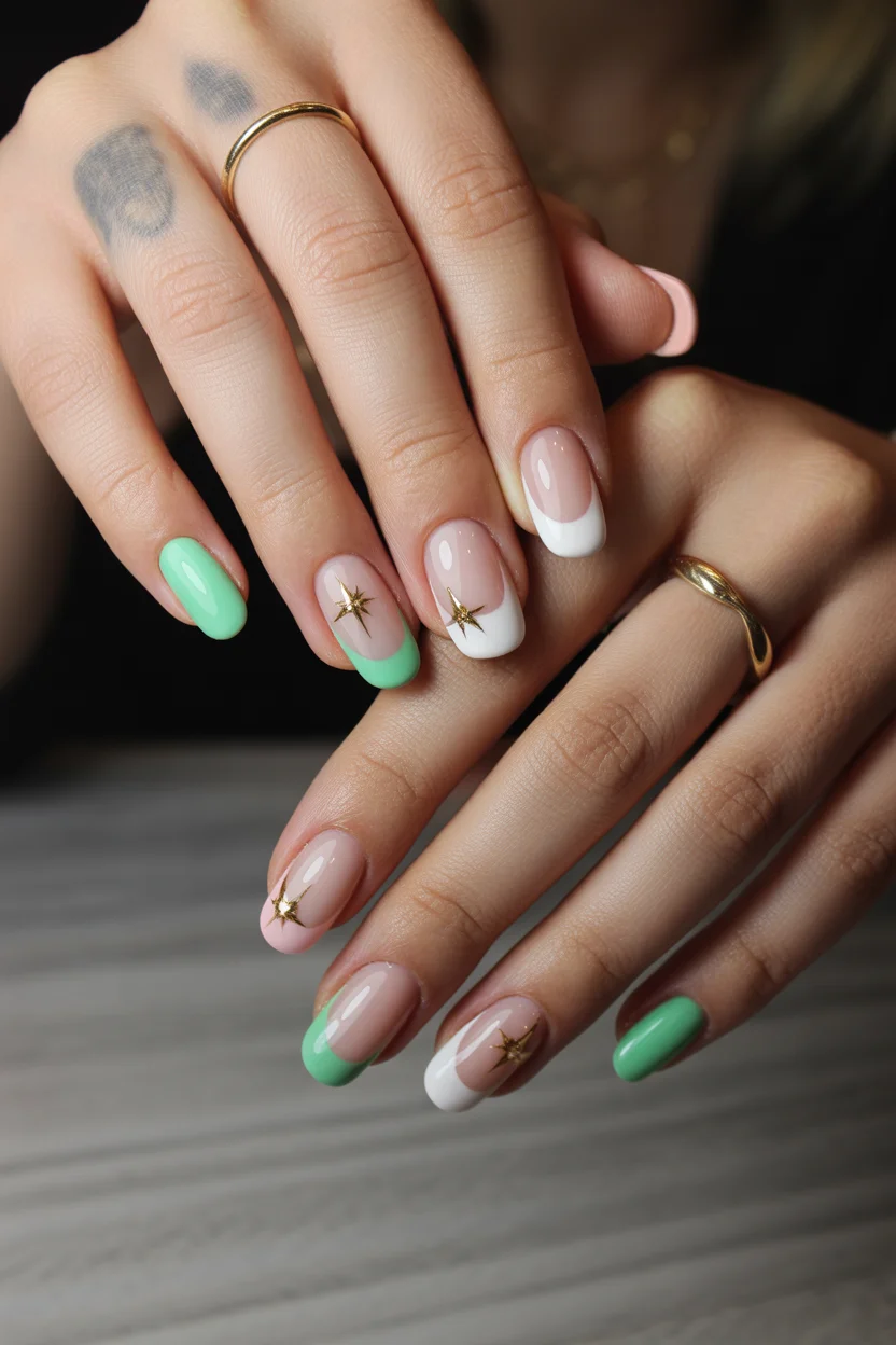cute spring coffin nails 2026 fresh mint french tip coffin nails 6