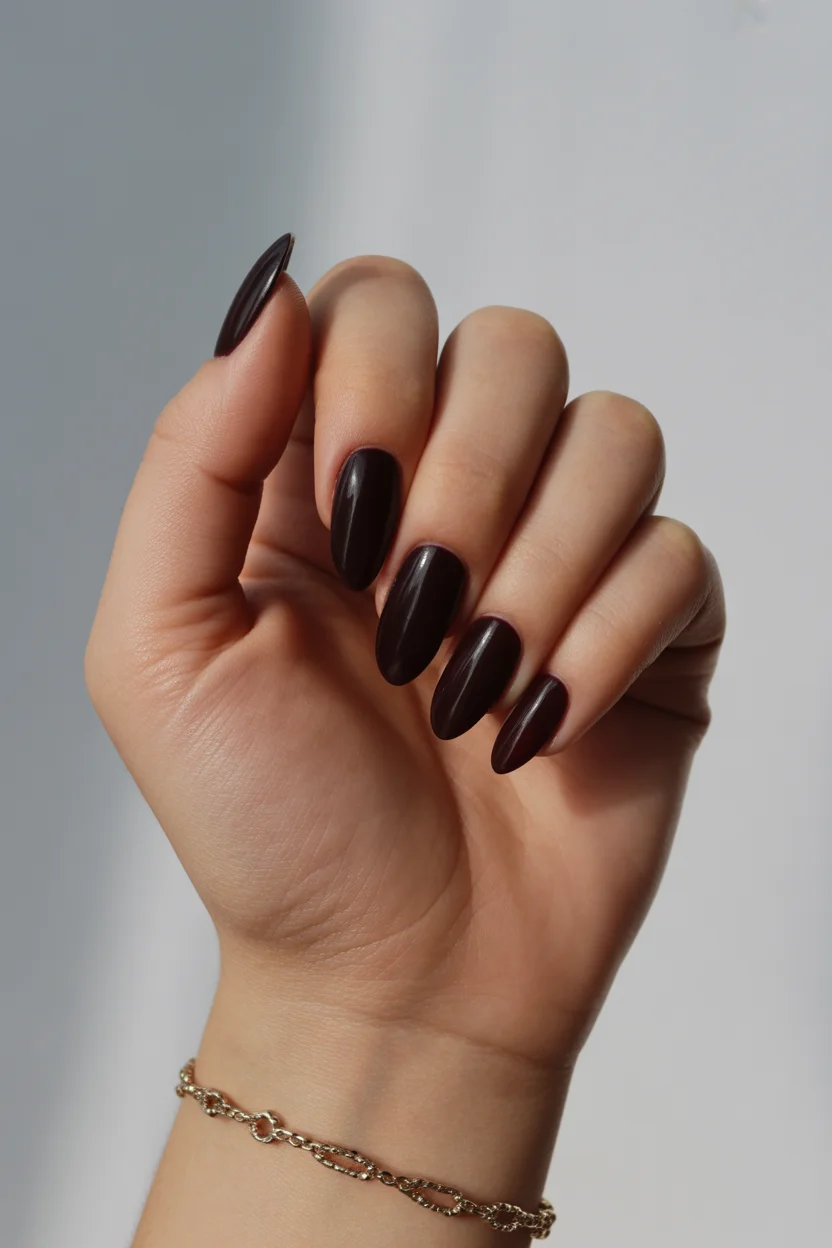 cute spring nails for dark skin 2026 Deep Espresso Almond for Bold Contrast 16