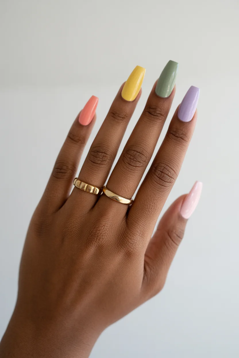 cute spring nails for dark skin 2026 Pastel Mix and Match for Playful Color Stories 19