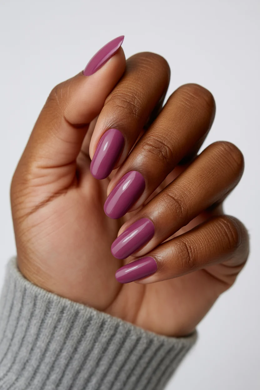 cute spring nails for dark skin 2026 Glossy Berry Mauve for Sophisticated Spring 20