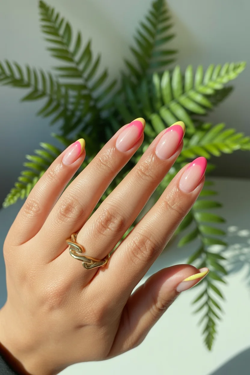 cute spring oval nails 2026 pink yellow gradient french 10