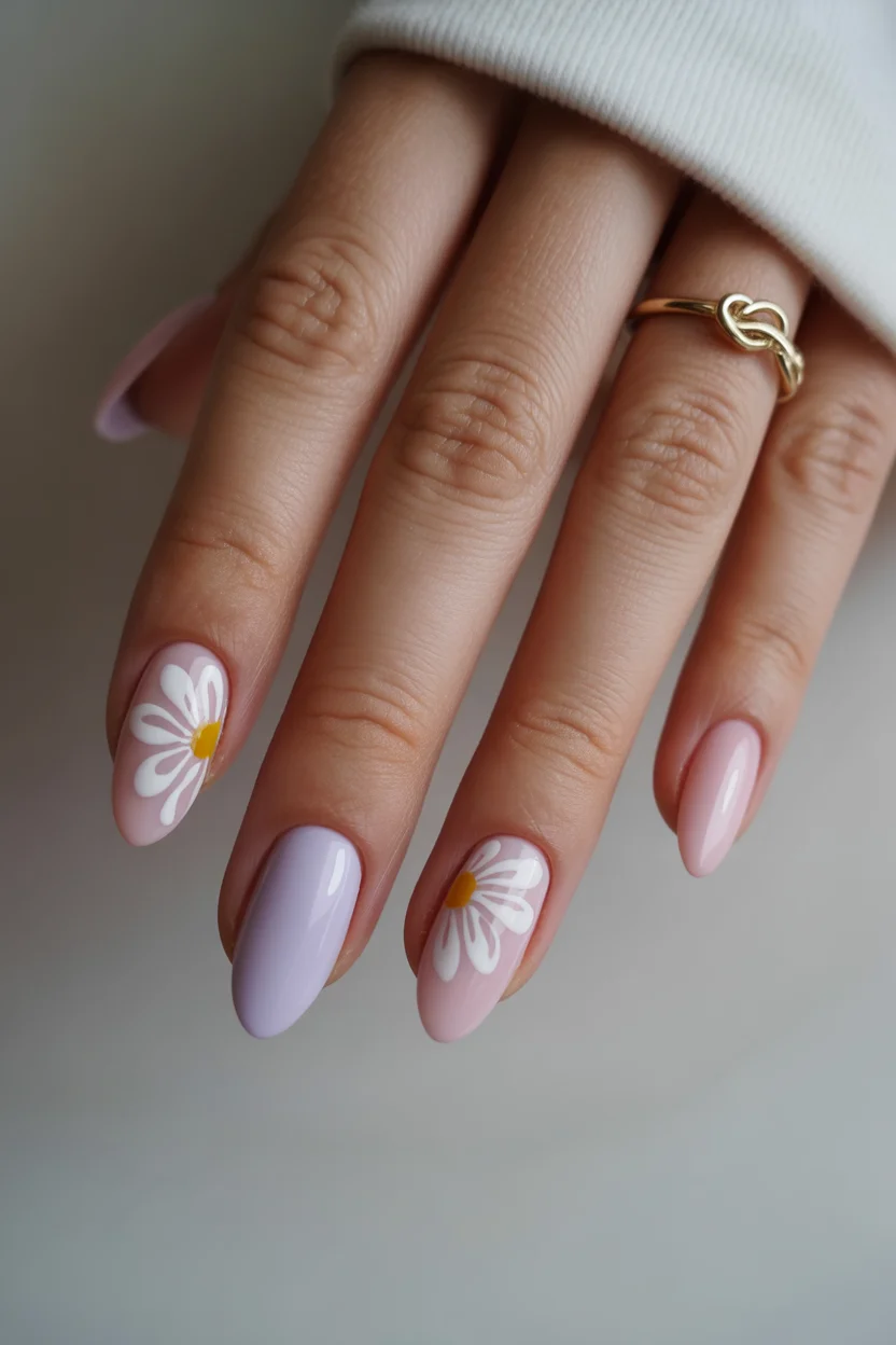 cute spring oval nails 2026 blush lilac daisies 20