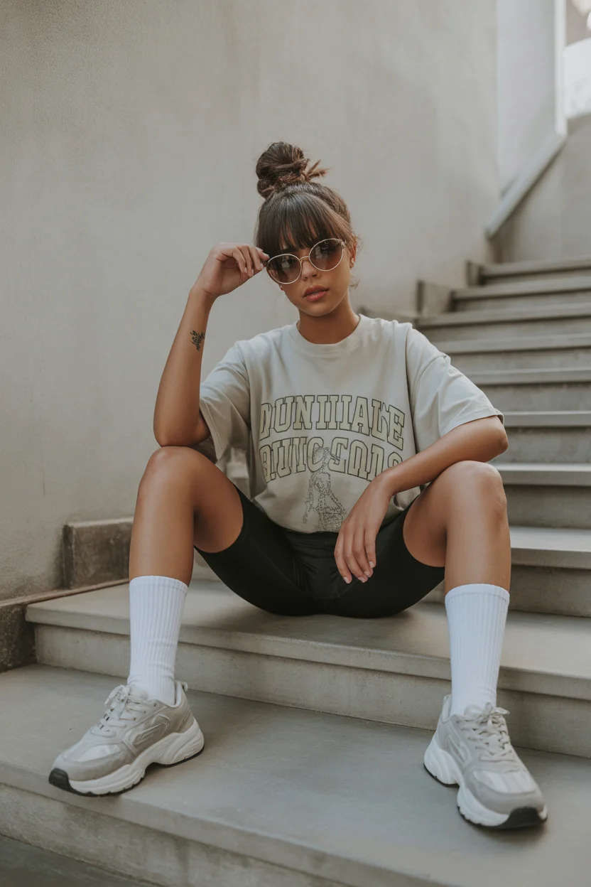 cute summer outfits for teens 2026 Graphic Tee And Biker Shorts Street Sport Balance 13