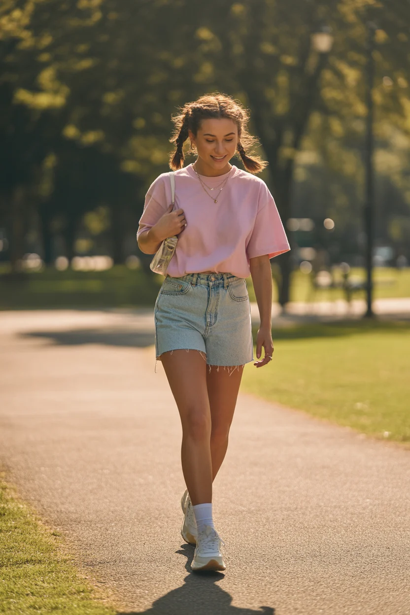 cute summer outfits for teens 2026 Pink Tee And Classic Cut Off Shorts Everyday Ease 15