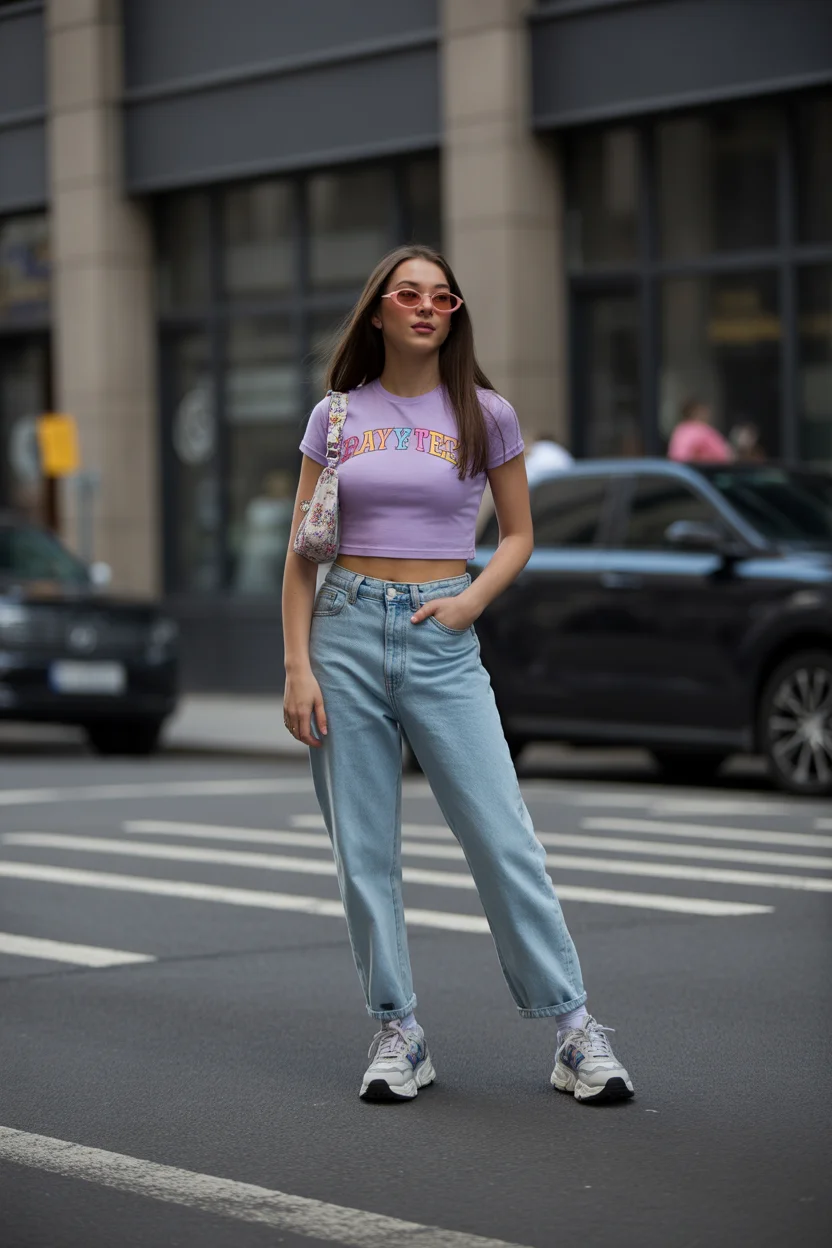 cute summer outfits for teens 2026 Lavender Graphic Tee With Relaxed Jeans 20