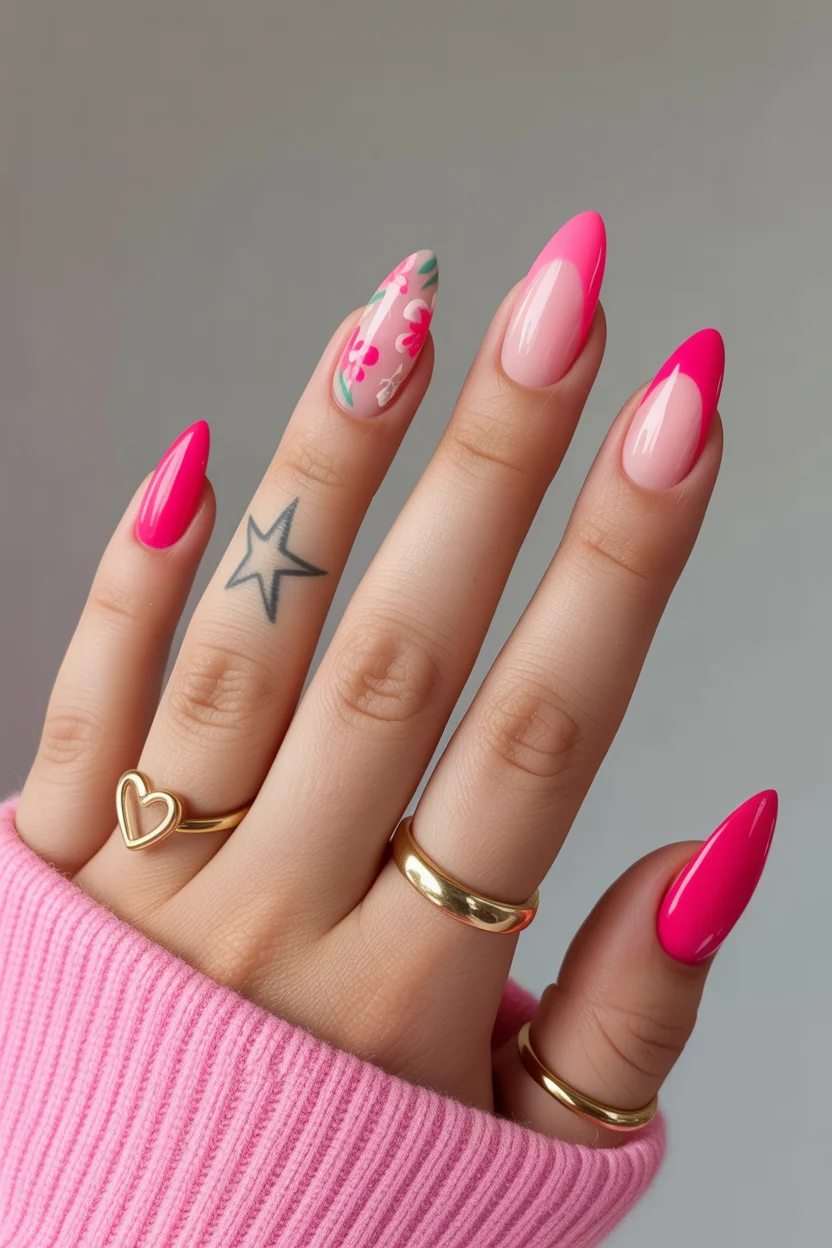 elegant pink spring nails 2026 almond floral manicure 11