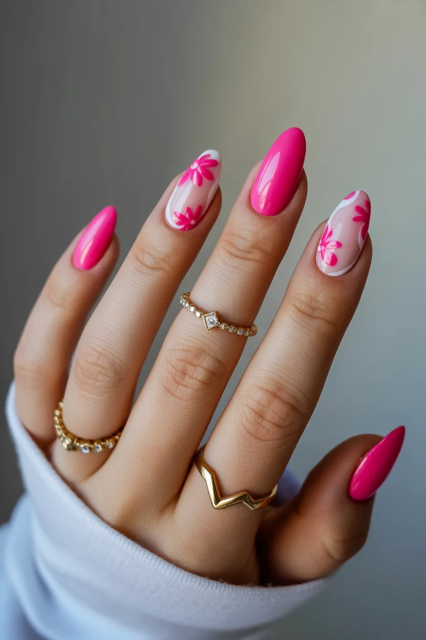 elegant pink spring nails 2026 floral accent manicure 15