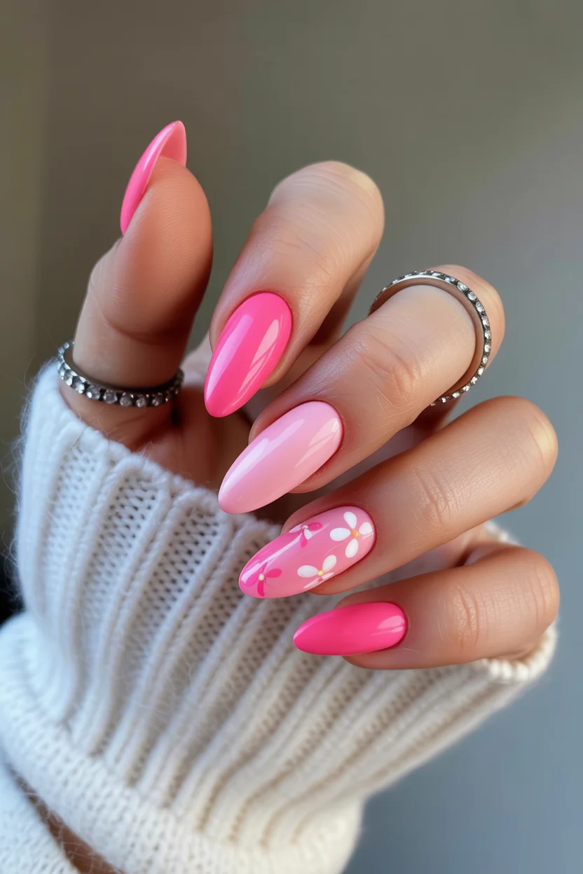 elegant pink spring nails 2026 daisy manicure 16