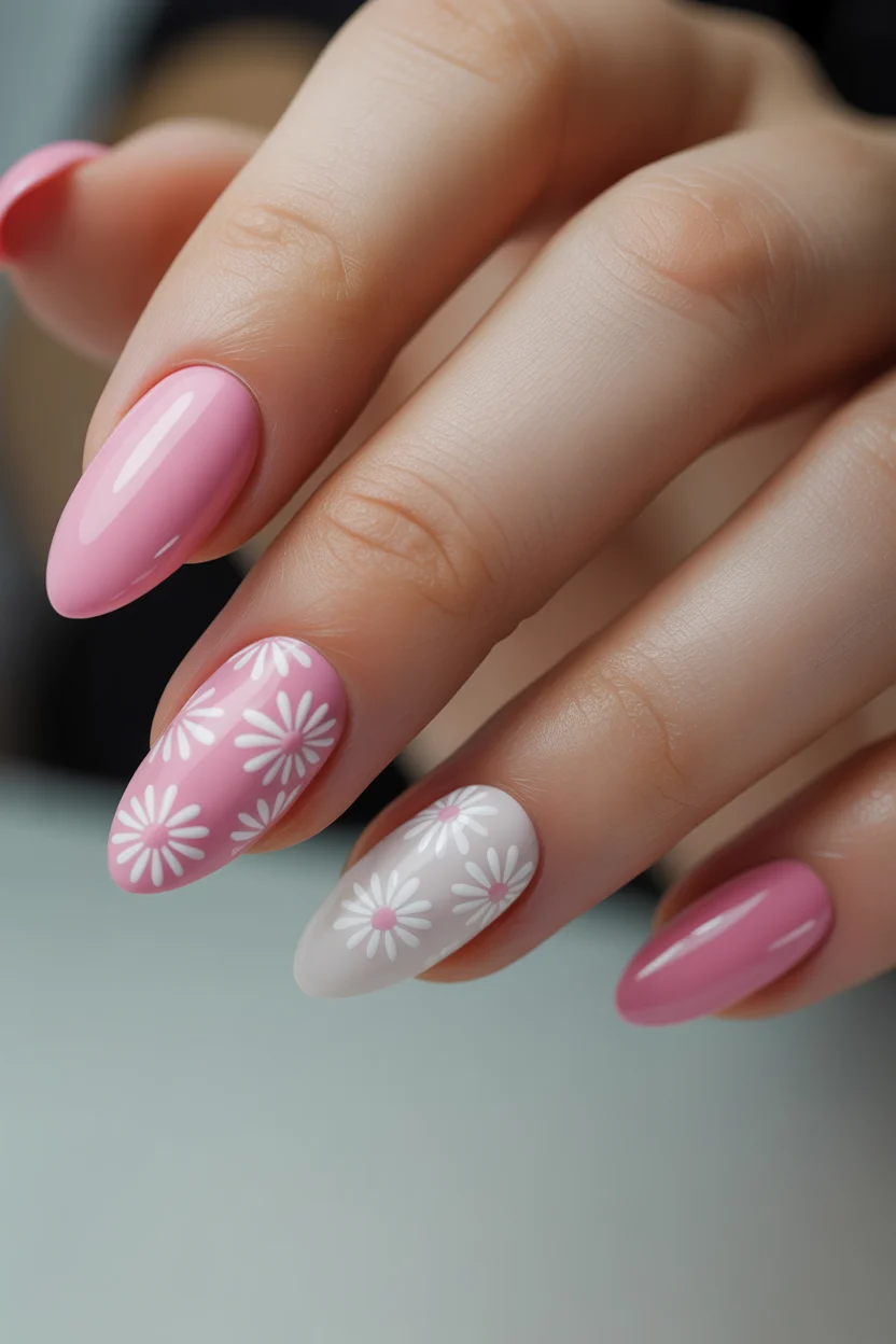 elegant pink spring nails 2026 minimalist daisy nails 19