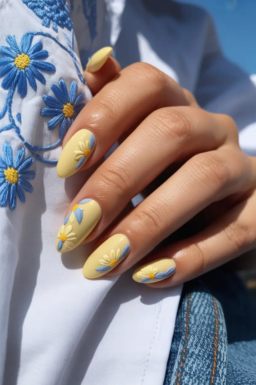 spring almond nails 2026 buttercream daisy almond for soft pastel days