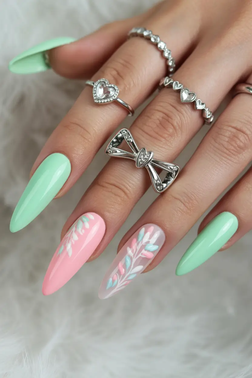 spring almond nails 2026 mint and blush botanical blend 12