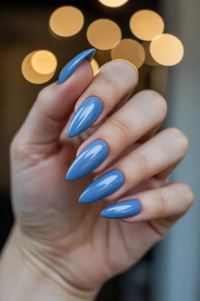 spring almond nails 2026 glossy cornflower blue almond 16