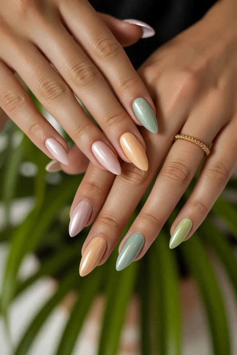 spring almond nails 2026 soft pastel mix for everyday freshness