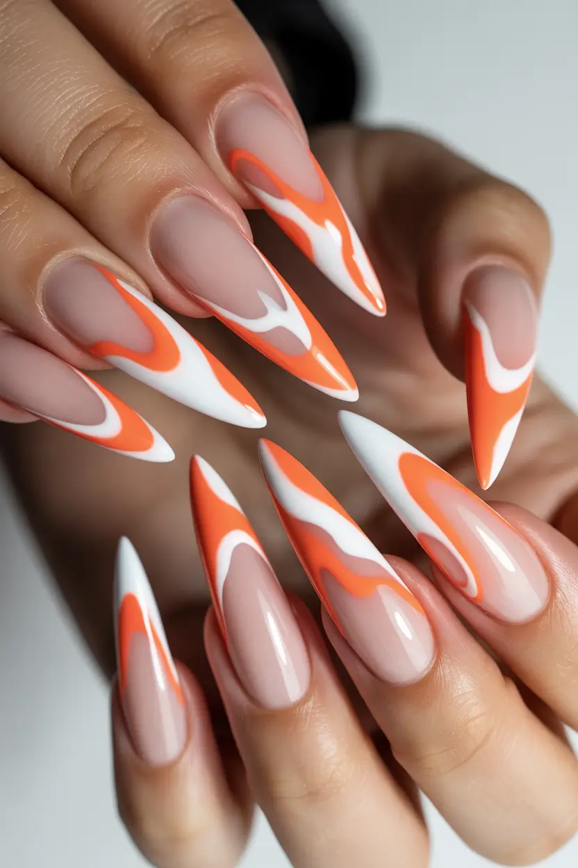 spring almond nails 2026 fiery orange swirl almond 7