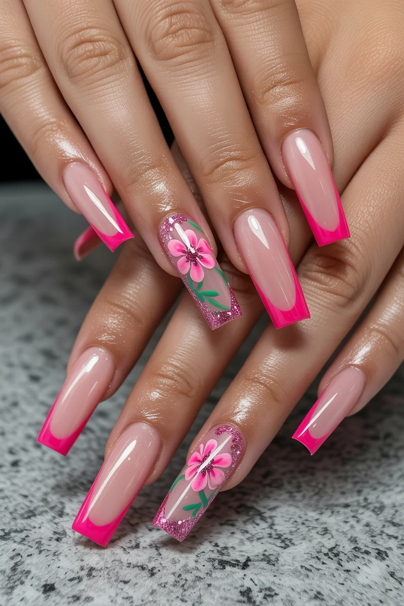 elegant spring ballerina nails 2026 pink floral accent ballerina manicure for soft spring energy