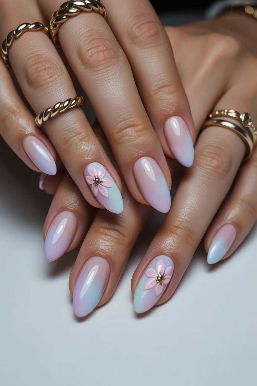elegant spring ballerina nails 2026 soft pastel ombre ballerina nails with floral accents